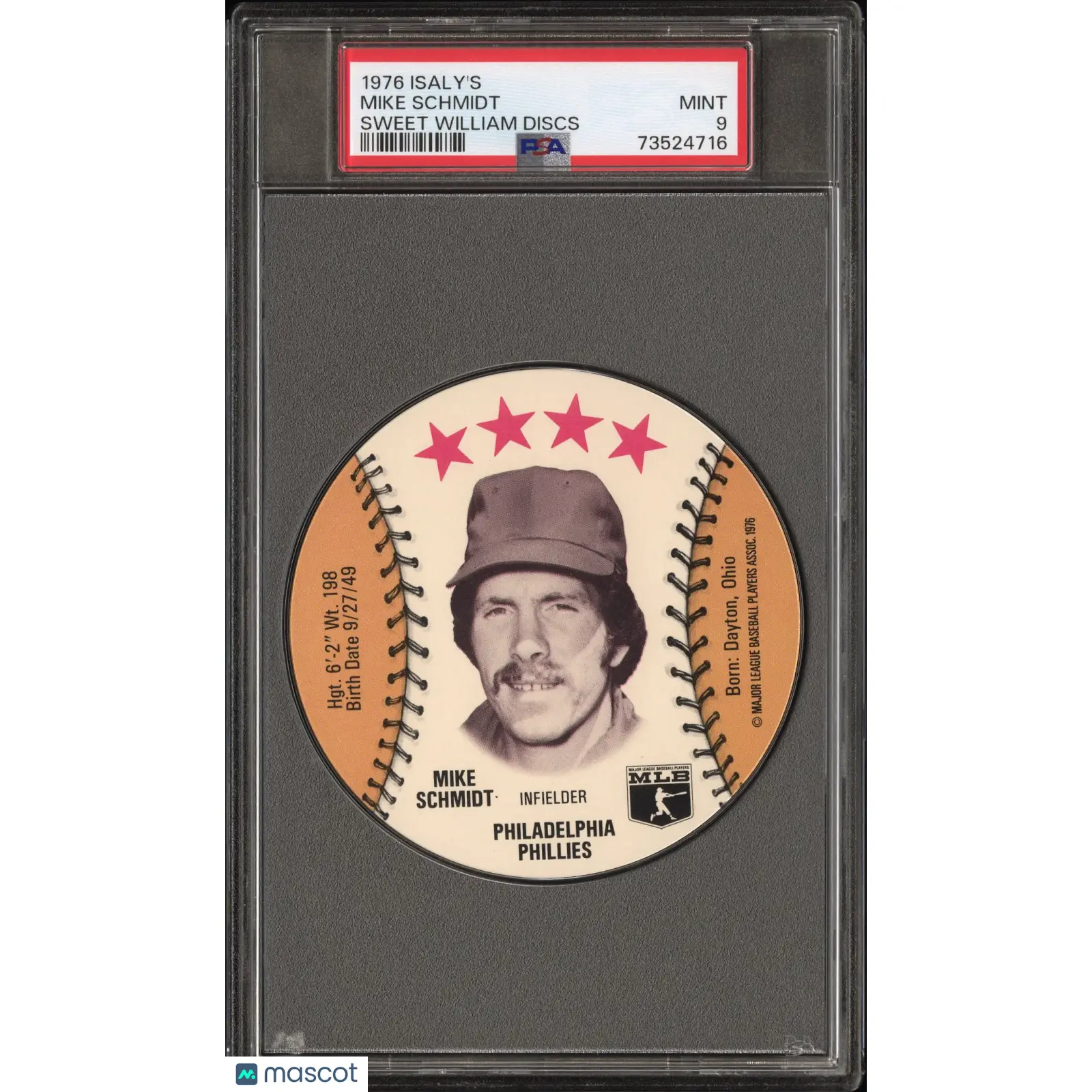 Mike Schmidt PSA 1976 Isaly'S Sweet William Disc Baseball 9 73524716