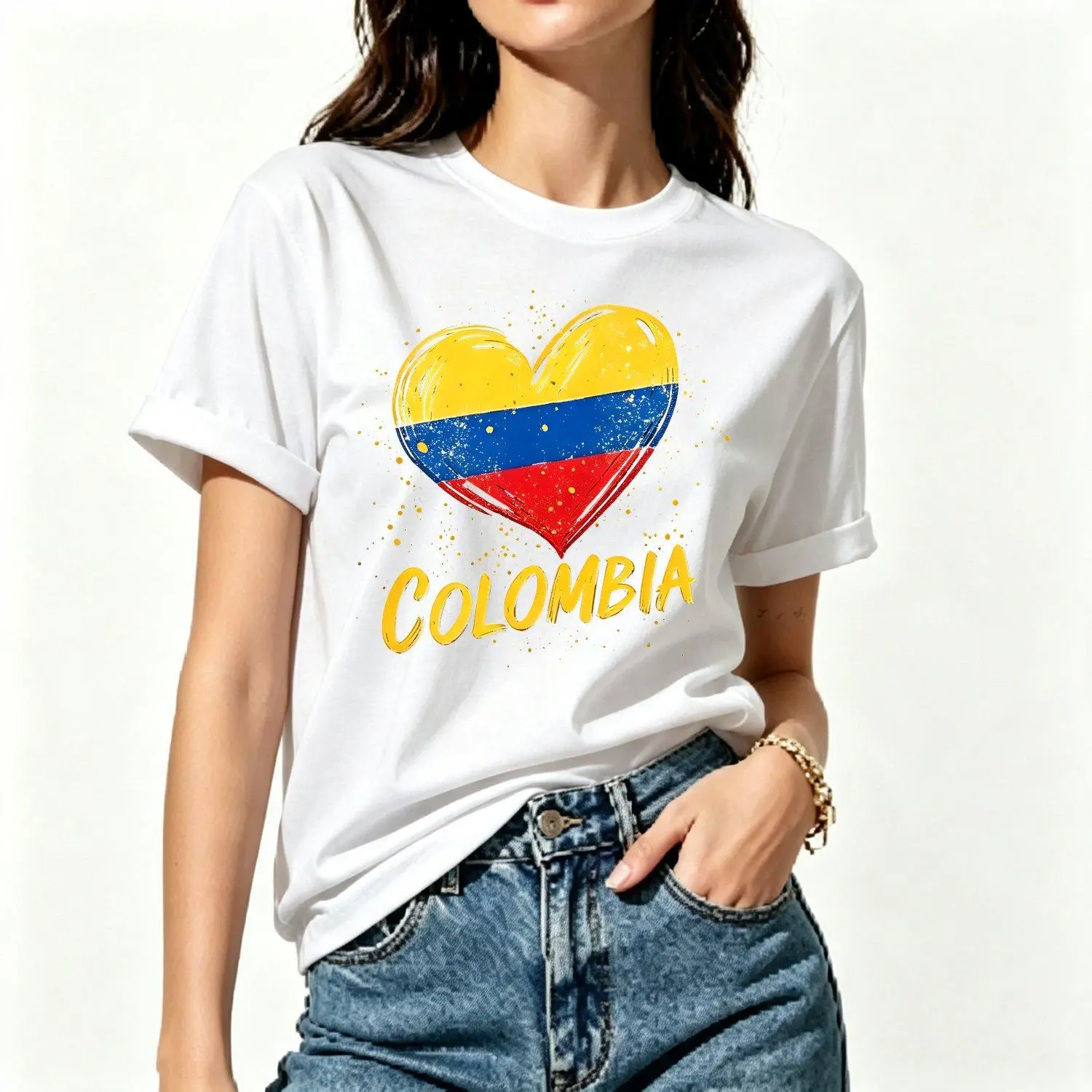 Women Short Sleeves Sport T Shirt Colombia Heart Flag Colombian Pride Graphic Design  Casual Fitness Top Womenswear Streetwear