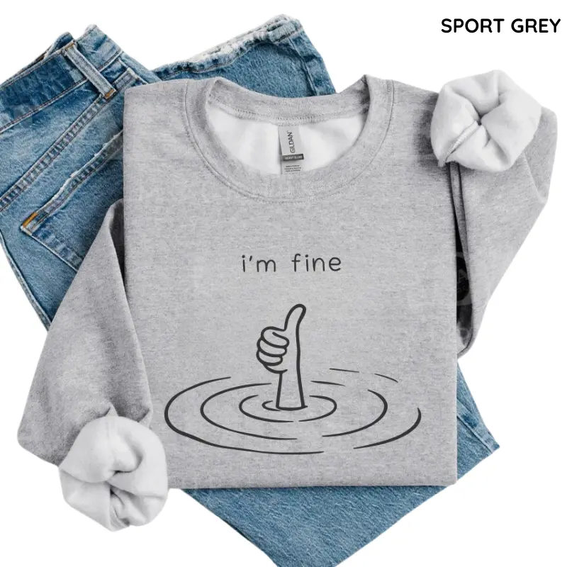 Women's Vintage "I'm Fine" Casual Sweatshirt - Longsleeves Sarcastic Humor Pullover, Cozy Breathable Outfits, Fitted Mental Health Therapy Gift Clothes
