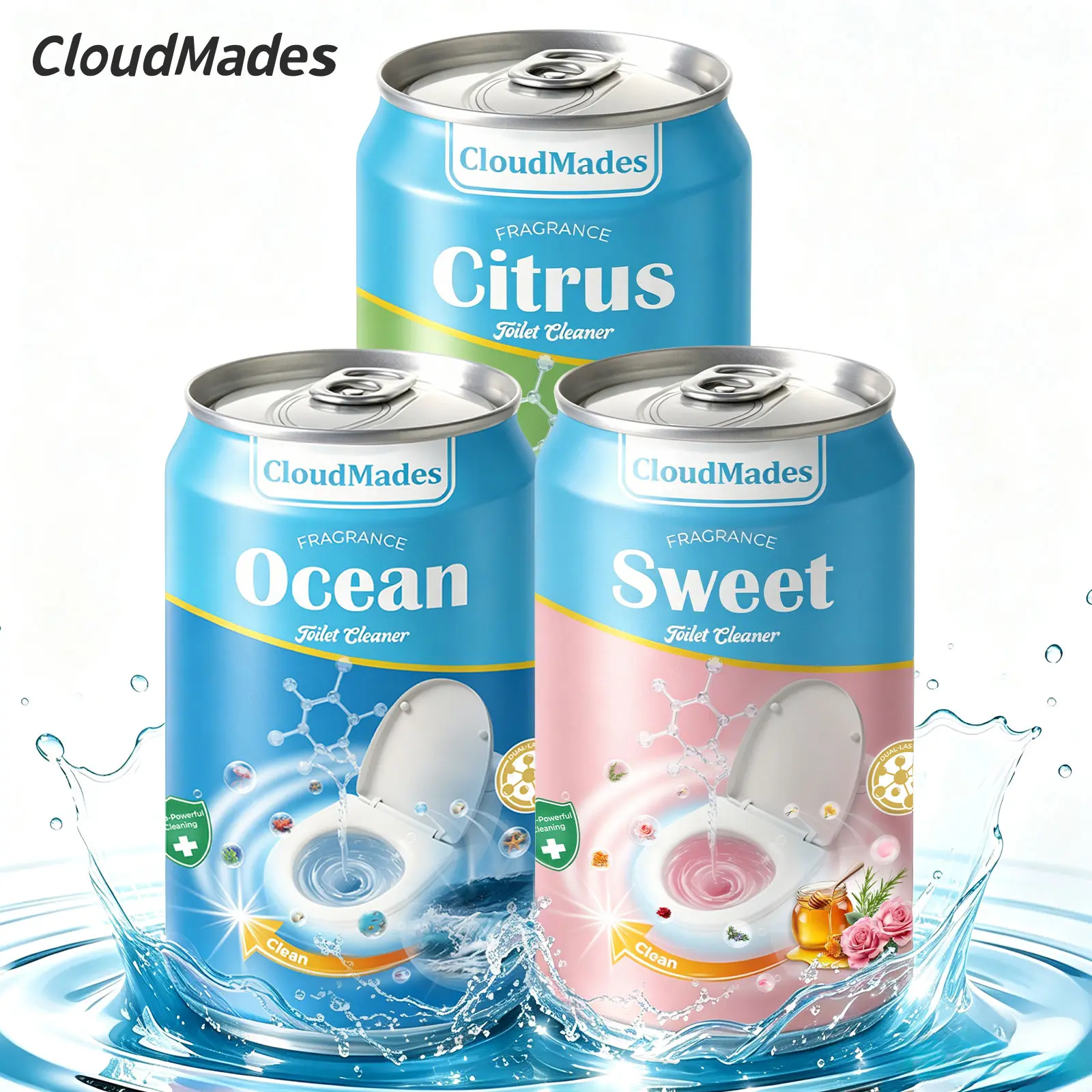CloudMades 2026 Upgraded Scented Household Beverage Can Toilet Bowl Cleaner Tablets - 9-Month Continuous Cleaning, Premium Fragrances (Ocean, Sweet, Citrus), Septic Safe, Powerful Stain Remover & Deodorizer, Cleaning Products, Bathroom Cleaner