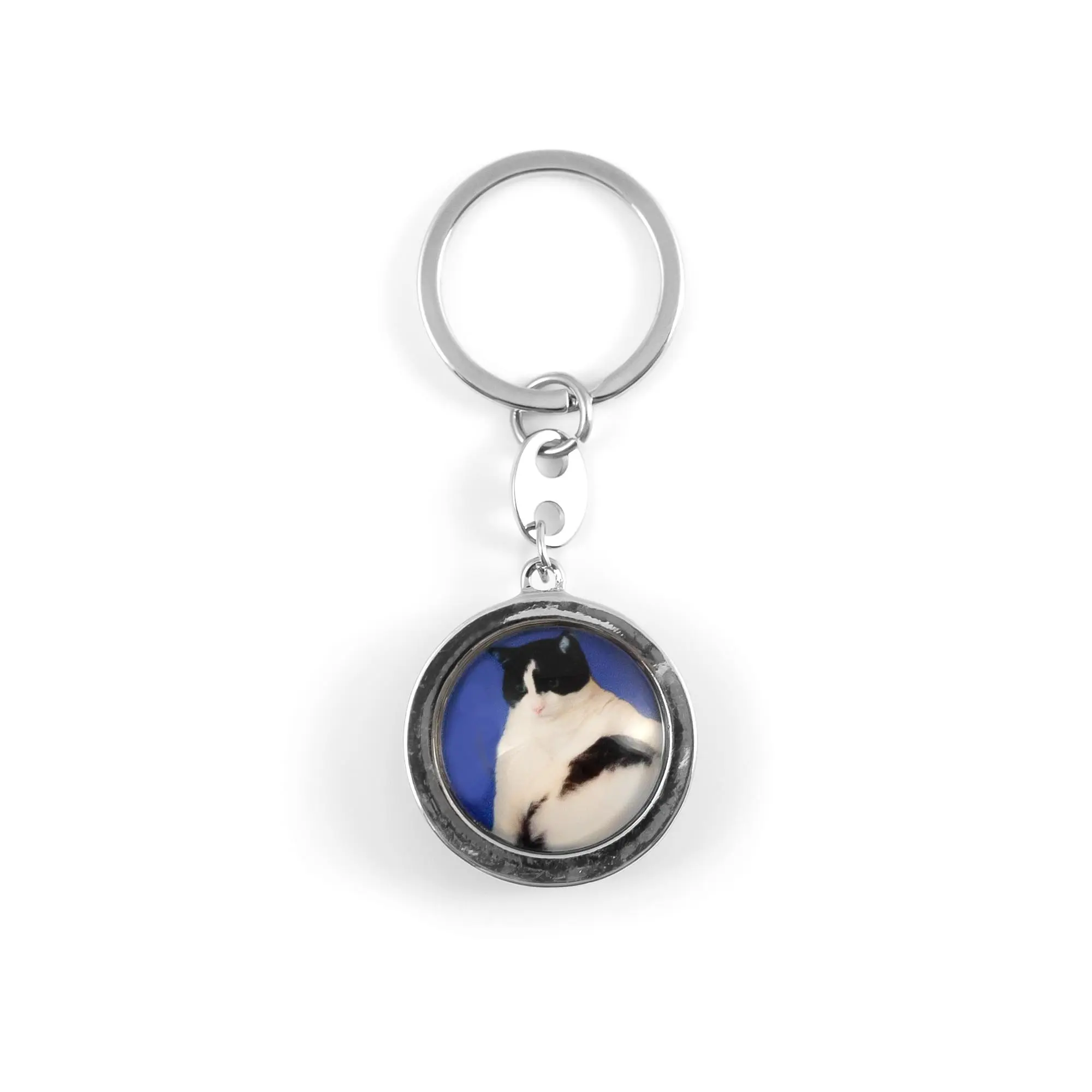 Cat Keychain for Women - Round Metal Key Fob with Lounging Cat Pendant, 'Touch My Belly, I Dare You' Text, Cute Keychain Accessory for Cat Lovers, Everyday Keychains for Women, Gift Idea