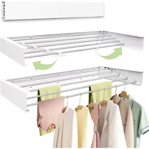 Wall Mounted Foldable Clothes Drying Rack 31.5'' 5 Rods, Space Saving Heavy Duty Collapsible Laundry Rack for Bathroom Balcony