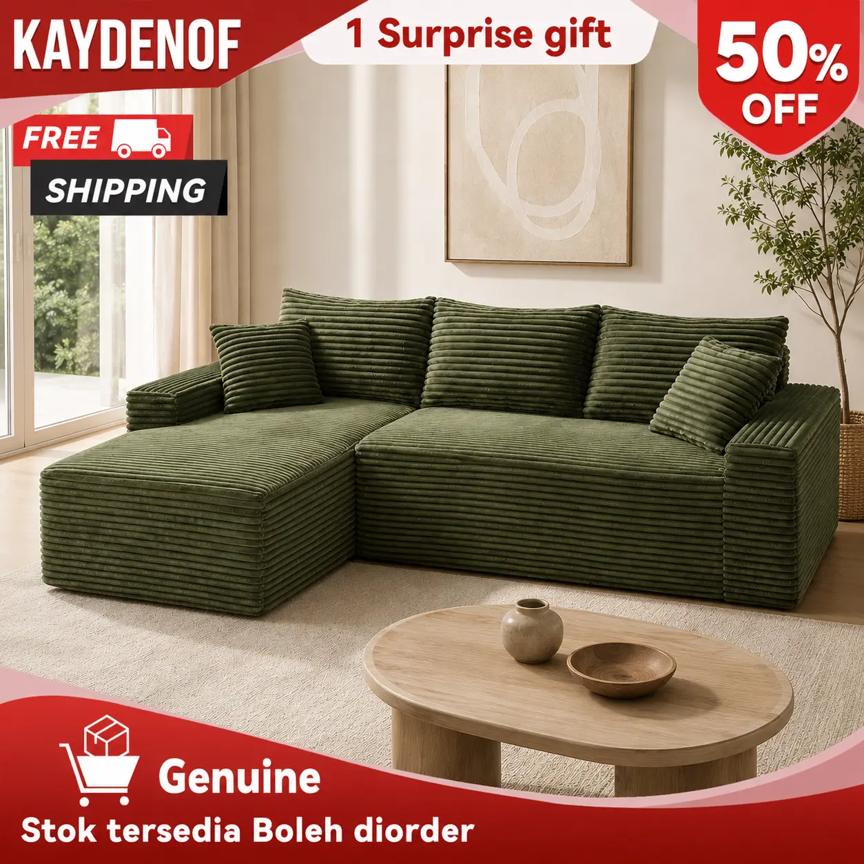 96-Inch Cloud Modular L-Shape Sectional Sofa with Left/Right Chaise, Soft Pillowless Cushions, Boneless  couches   Design for Bedroom, Gaming Room