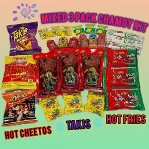 Mixed 3 Pack Chamoy Pickle Kit with Takis, Hot Cheetos & Hot Fries - Snack Packaging Kit