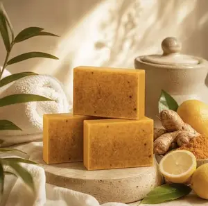 3PCS Lemon Turmeric Kojic Acid Bar Soap, Body Wash Dark Spot Reducer Soap Bar Cleansing Bar Cleanser for women men