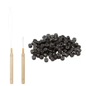 LaaVoo Butterfly Weft Hair Extensions Tools Kit -80pcs Silicone Lined Beads, Loop Threader, Easy Installation and Removal