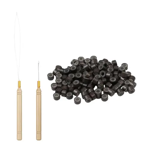LaaVoo Unisex Butterfly Weft Hair Extensions Tool Pack - 80 Pieces Silicone Lined Braiding Beads (Black Only), Loop Threader, Easy Installation & Removal, Braids Hairstyles, Haircare Styling Accessories