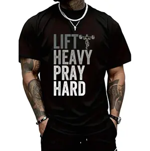 Lift Heavy Pray Hard 100% Cotton Christian Faith Gym Jesus T-Shirt For Men