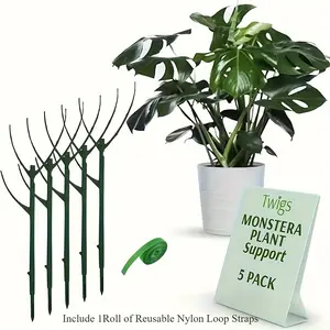 5 Pack Garden Plant Support Stands, Stackable Plastic Plant Rings, Adjustable Plant Supports, Self-Adhesive Ties, Indoor & Outdoor Use, Garden Trellis, Climbing Plants Outdoor