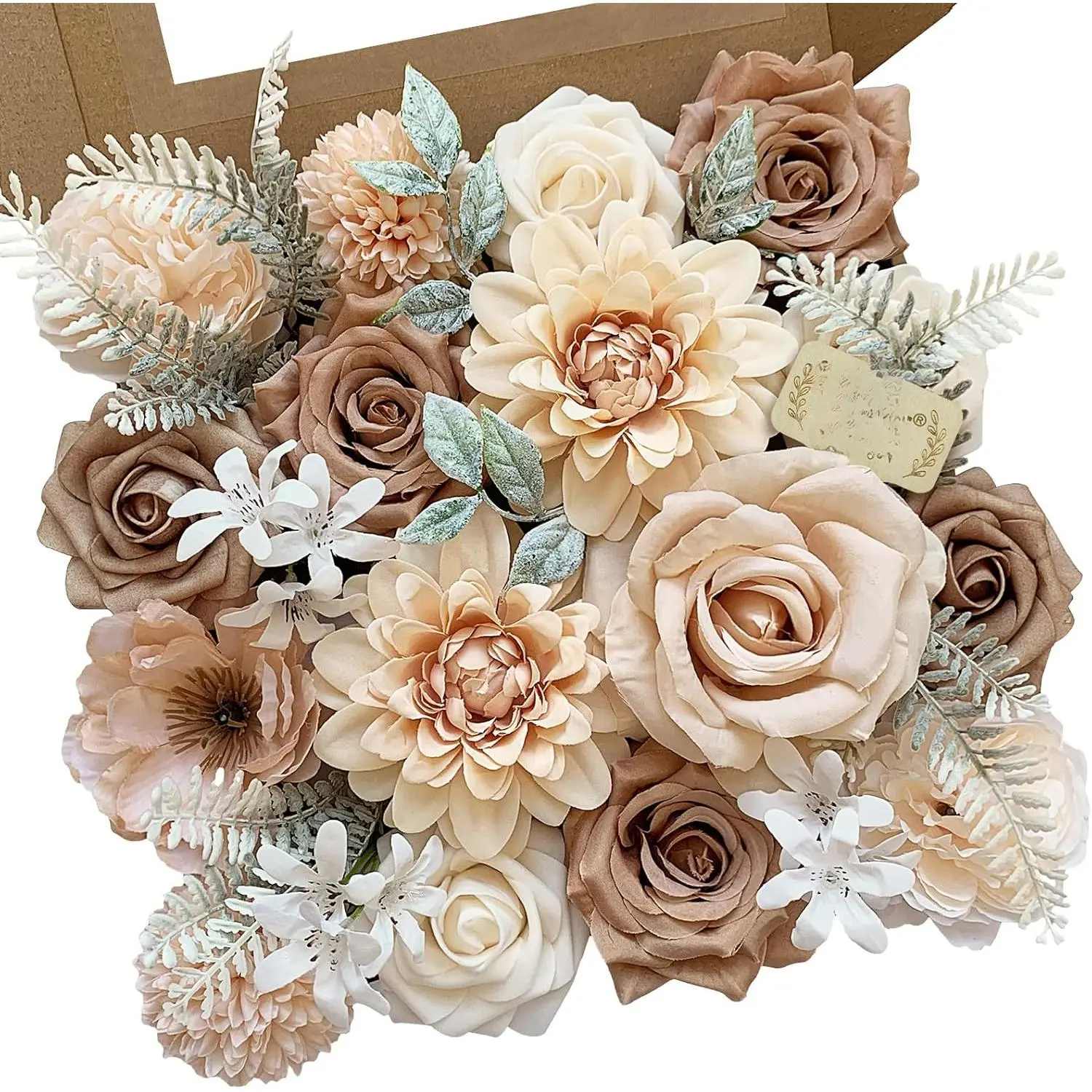 17-Piece Reusable Photorealism Artificial Silk Beige Nude Roses & Fall Sunflowers - Garland Home Decor Fake Flowers for DIY Crafts, Wedding Bouquets, Anniversary Cake Decor, Cake Decorating
