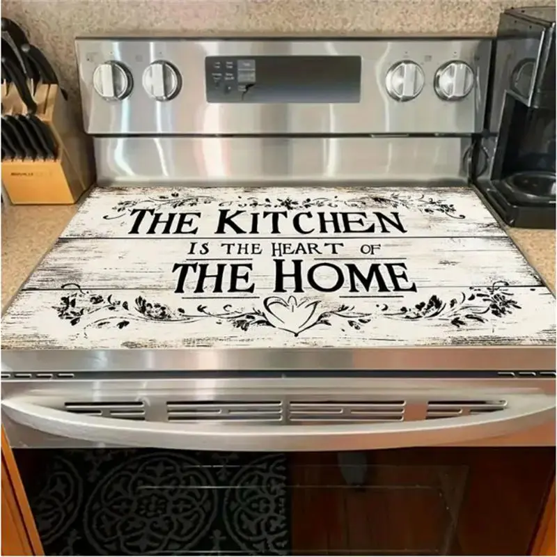 Soft Electric Stove Cover Cook Top Panel Protector Pad,Wood Grain Heart Kitchen Design Home, Scratch Resistant, Easy Clean, Multi-Purpose Stove Cover