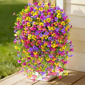 Artificial Fake Hanging Flowers for Outdoors Planters,6PCS Artificial Flower Set UV Resistant Faux Pansy Spring Flowers for Outside Porch Patio Garden Window Box Flower Arrangements (Mixed Colors)