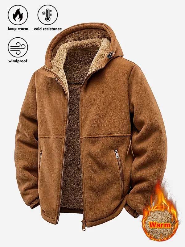 Men's Winter Sherpa Fleece-Lined Windproof Full-Body Hooded Jacket - Mens Clothing, Microfiber Fabric, Full Zip Closure, Jackets Zip Up, Casual Outerwear for Outdoor Frost Protection,sohochic