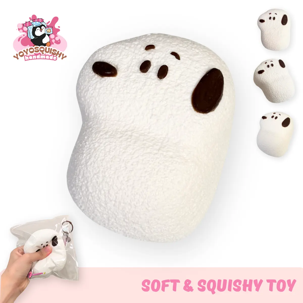 YoyoSquishy White Dog Taba Squishy - Food-Grade Silicone Cute Handmade Craft, Stress Relief Squishies Soft Ball, Sensory Fidget Relief Tool for Fidgeting, Food-Grade Safety Gift Toy