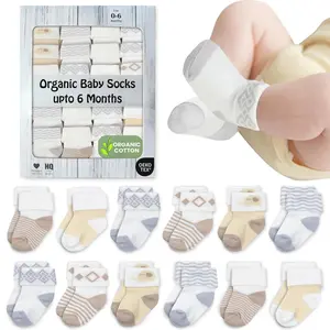 L-SOK006  Organic Cotton Baby Socks, 12 Pairs, Unisex 0-6 Months - Soft, Hypoallergenic Newborn & Infant Socks - Baby Girl & Boy Gifts, (12Pcs, Brown)