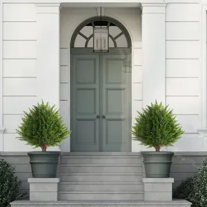 (2 Pack) 2ft Tall Artificial Cedar Shrub Ball Tree with Spike |  UV-Resistant Outdoor Plants for Pots & Landscape, Fake Plants Suitable for Garden, Porch, Balcony & Indoor Decor