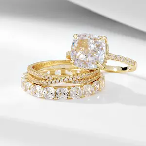 ShineofDiamond Cushion cut Engagement Ring with eternity wedding band & X Criss Cross Band luxury engagement artificial diamond ring