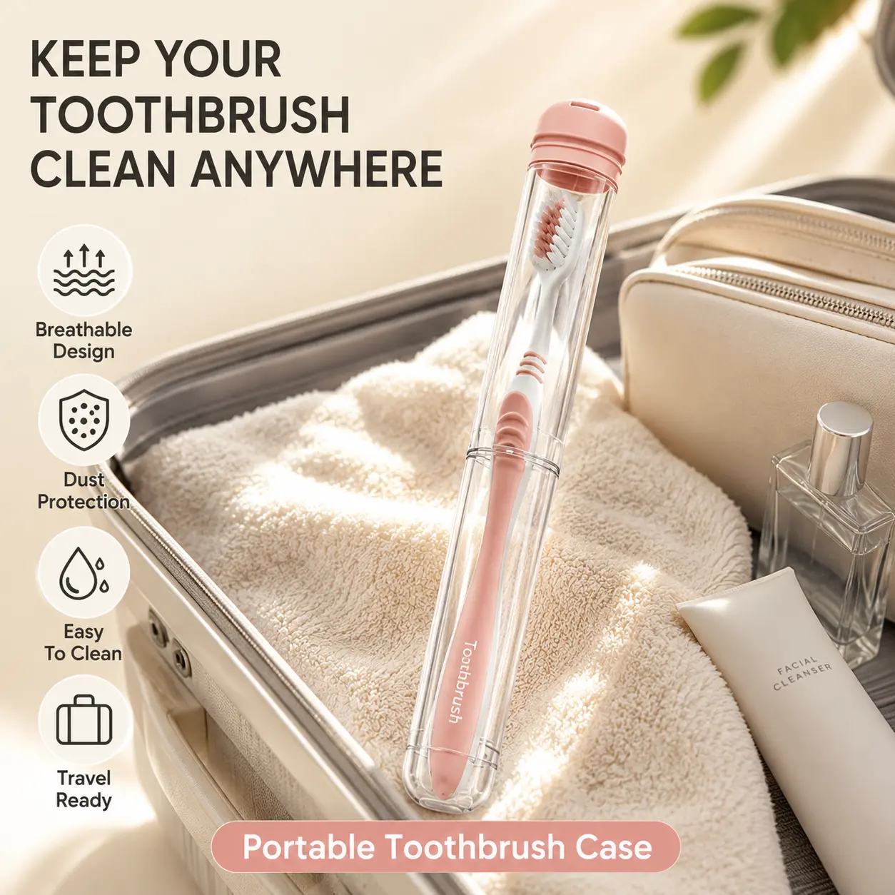2 Pack Portable Ventilated Toothbrush Cases, Travel Toothbrush Holders with Breathable Vent, Clear Protective Storage Tubes for Home, School & Travel