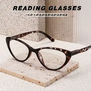 Women's Cat Eye Leopard Pattern Presbyopia Mirror, Simple PC Material,+1.0 to+4.0 Degrees, Lightweight Durable Glasses, Suitable for Daily Computer, Office, Book Reading Use