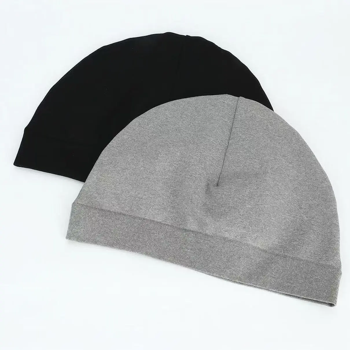 Synacap Thin Lightweight Cotton Slouchy Beanie Skull Cap Blank Jersey Knit Sleep Hat Under Helmet Liner Basic Black & Grey Everyday Headwear