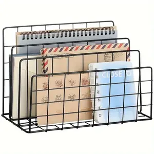 Durable Metal File Folder Organizer, 1/2 Counts Desktop  Magazine Stand, Desktop Document Letter Book Rack, Stationery Organizer for Home Office School Dormitory