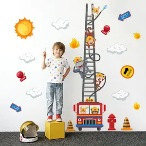 4Pcs/Set (3090cm4pcs) Cartoon Fire Truck Cloud Sun Wall Sticker Self-Adhesive Home Decor for Living Room Hallway Corridor Kids Room