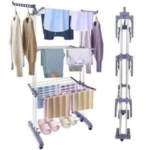 Pheluoca Foldable Clothes Drying Rack ,Oversize lightweight 4 Tier(70" High) Clothes Horses thick metal Laundry Drying Rack with Collapse Base& 2 hangable wing for Clothing&Bed Linen,Home Dorm Pastel Hanger