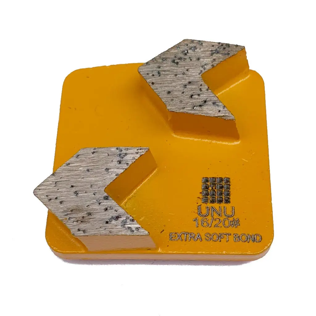 Husqvarna Double-Segment Diamond Grinding Shoes - 16/20 Grits, Extra Hard Bond, Aggressive Cut, Quick-Change Redi-Lock Plate, Concrete-Specific for Resurfacing, Coating-Covered Surfaces, Leaves Obvious Scratch Patterns