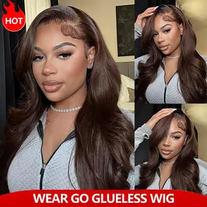 Recool Dark Brown Ready to Go Glueless Wigs Upgrade 6x5 HD Lace Body Wave/Straight Closure Wig Plucked Hairline