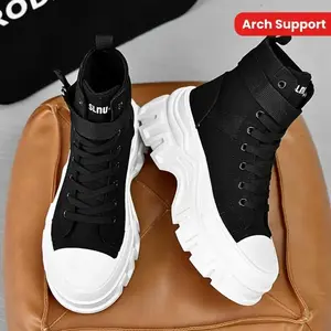 Men’s high-top sneakers — solid color, all-season comfortable hiking shoes with arch support, waterproof thick sole, anti-mosquito bite protection, round toe fabric upper with lace-up closure, rubber sole