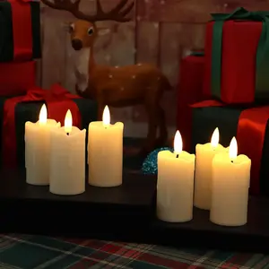 Battery Operated Flameless LED Drip Votive Candle with Cycling Timer, 6 Pack Flickering Realistic Electric Light for Indoor Bookshelf Wedding Dinner Centerpiece Fireplace X-mas