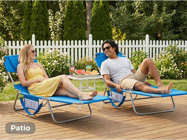 【Summer Sale】Folding Adjustable Chaise Lounge Chair, Portable Beach Lounge Chair with Backpack Straps & Side Pocket for Outside, Patio, Poolside, Lawn