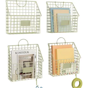 Wall File Organizer Mesh Wall Files Holder,Magazine Rack and Mail Basket with, Office Wall Organizer for Papers Folders Files Clipboard 4 Packs, Gold(Patent Pending)