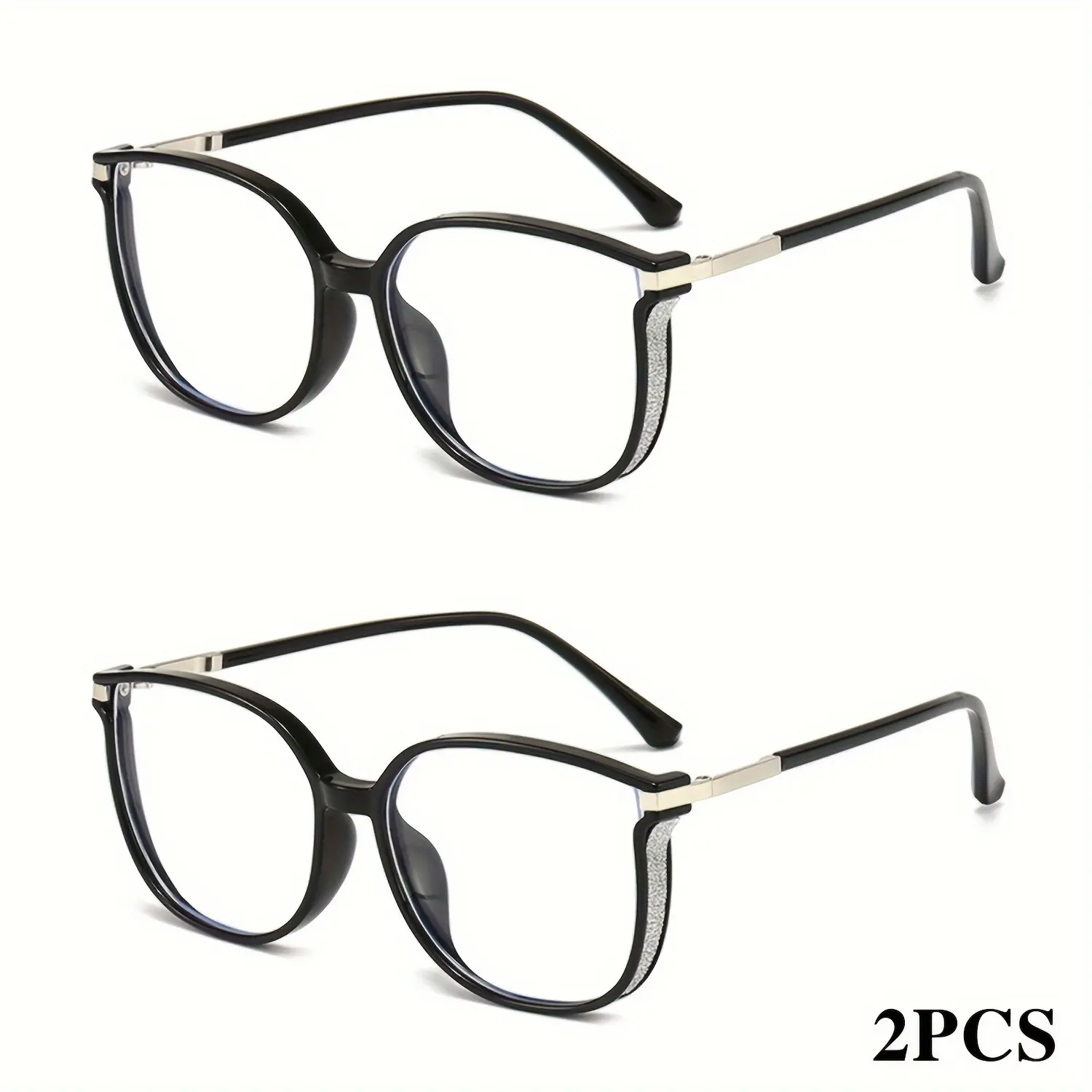 Oversized Rectangular Reading Glasses with Fashionable Starry Sky Glitter, Unisex Casual Wear Eyeglass Specs, Set of 2