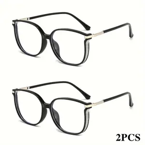 Unisex 2-Pack High-End Oversized Reading Eyeglasses Frames, Smooth Pads, Fine Glitter Starry Sky Fashion Design, Durable, Impact-Resistant, Ideal for Christmas Gifts, Black Pair Set