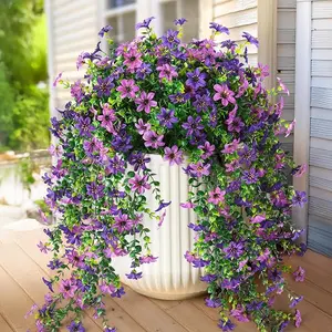 2/4/6-Pack Artificial Hanging Dendrobium Orchid Purple Flowers, Fake Hanging Plants with Vivid & Long-Lasting Color, Spring/Summer Decoration Indoor & Outdoor Decor for Garden, Window Sill