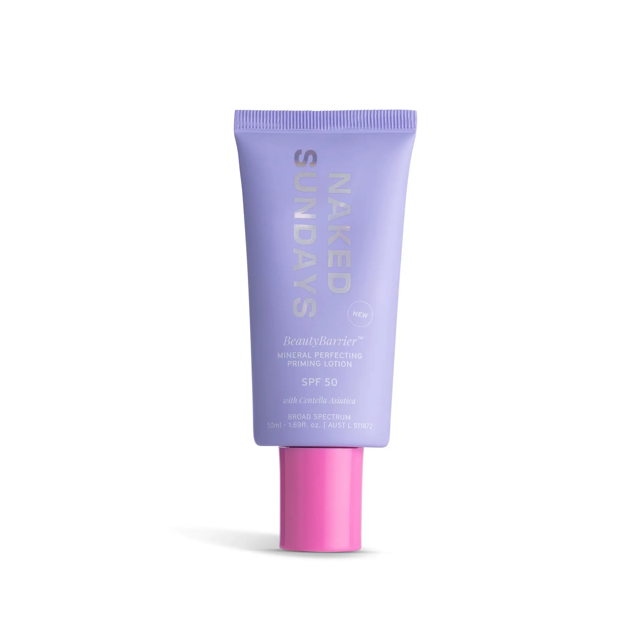 Naked Sundays Mineral Perfecting Priming Lotion SPF 50 – Sensitive Skin Mineral Sunscreen Primer with Zinc Oxide & Centella Asiatica (Cica), 50ml Facial Calming Flawless Hydrate Spf50
