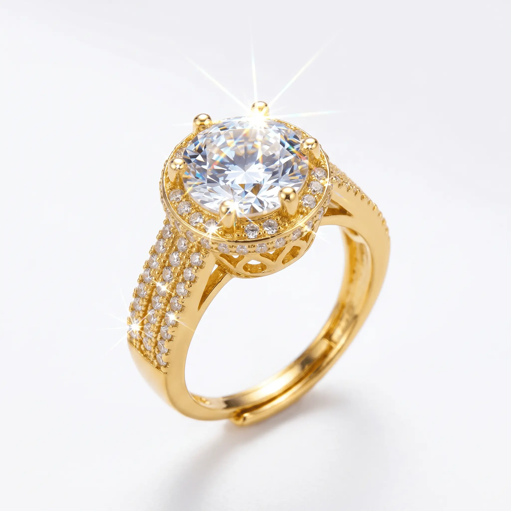 Luxury 2CT Cubic Zirconia Adjustable Ring - Sparkling Halo Copper Alloy Iced Out Statement Jewelry, All Gender Casual Hip Hop Accessory, Alternative Gift for Engagements, Weddings, Anniversaries, Cubic Zirconia Rings, Luxury Rings