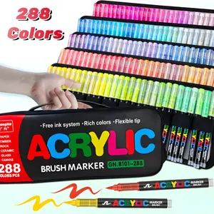 Guangna Automatic Ink Control Acrylic Paint Markers, Brush Tip Acrylic Paint Pens for Wood Rock Glass Canvas Stone Fabric Glass Metal Ceramic Canvas DIY Crafts Art Supplies Gifts