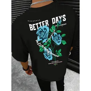 Men's Cotton Fabric Seamless Sports Top, Better Graphic Short-Sleeve T-Shirt, Comfy Stretchy Trendy Summer Casual Daily Fashion Clothing