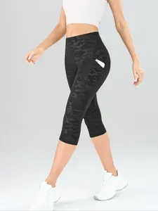 Women's Camo Print Yoga Pants with Pockets, Soft Breathable Tight-Fitting Capri Leggings, Outdoor & Indoor Sports Fashion Workout Exercise Pants, Stretchy Workout Leggings, Gym Leggings