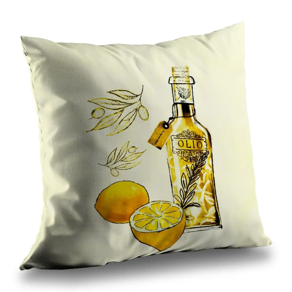 Begin Home Decor C1PT1414IGCTU8 14 x 14 in. Olive Oil & Lemons Yellow Kitchen Throw Pillow - Home Decor