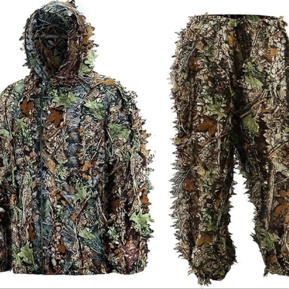 Men's 3D Lightweight Hooded Hunting Suits with Leaf Sniper Design Size XXL
