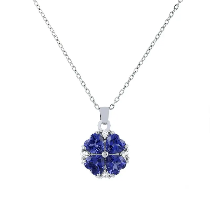0996-1 Created Sapphire 4 Heart Shape Gemstone September Birthstone Pendant Necklace For Women