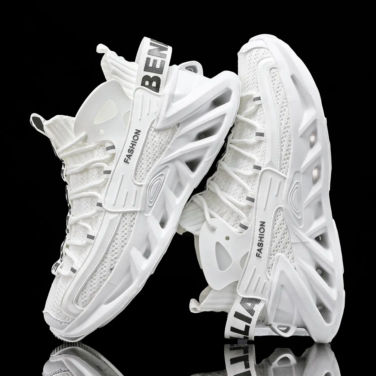 Men's low cut transparent blade running shoes - comfortable non slip fabric upper with good shock absorption, lace closure, and durable rubber sole for outdoor activities, training, and comfort in all seasons