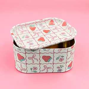 MEE MEE Strawberry Tin Storage Box, Large Metal Stash Container Kitchen Storage Cute Designs Medicine Organizer