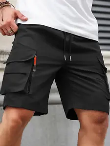 Men's Solid Color Zipper Pocket Cargo Shorts, Regular Fit Casual Breathable Comfortable Shorts for Outdoor Wear, Men's Bottoms for Summer Pockets Shorts
