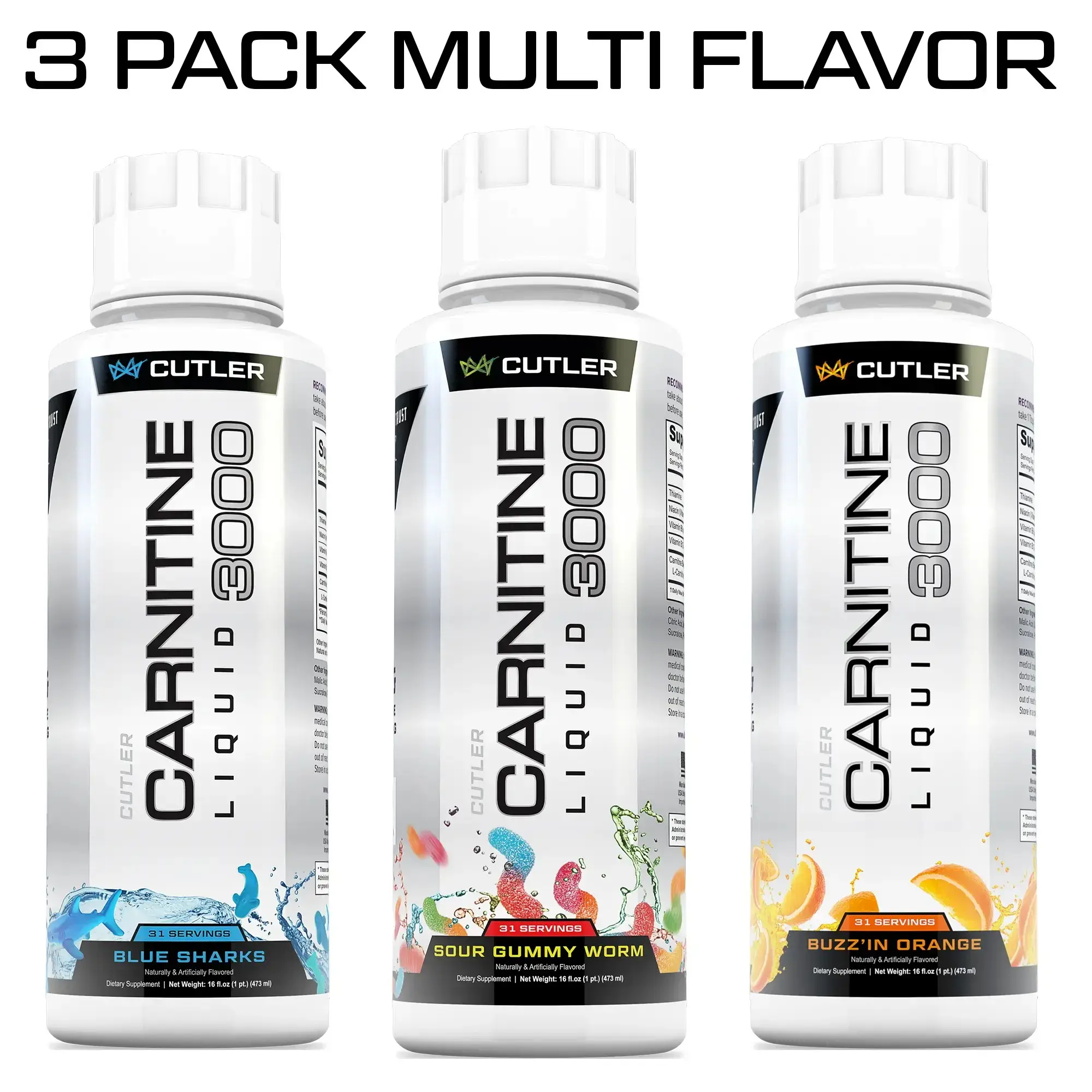 (Flash Sale)  Cutler Nutrition 3 Pack Multi Flavor Carnitine Liquid 3000 Energy Sport Beverage Drink Variety Pack US Edition