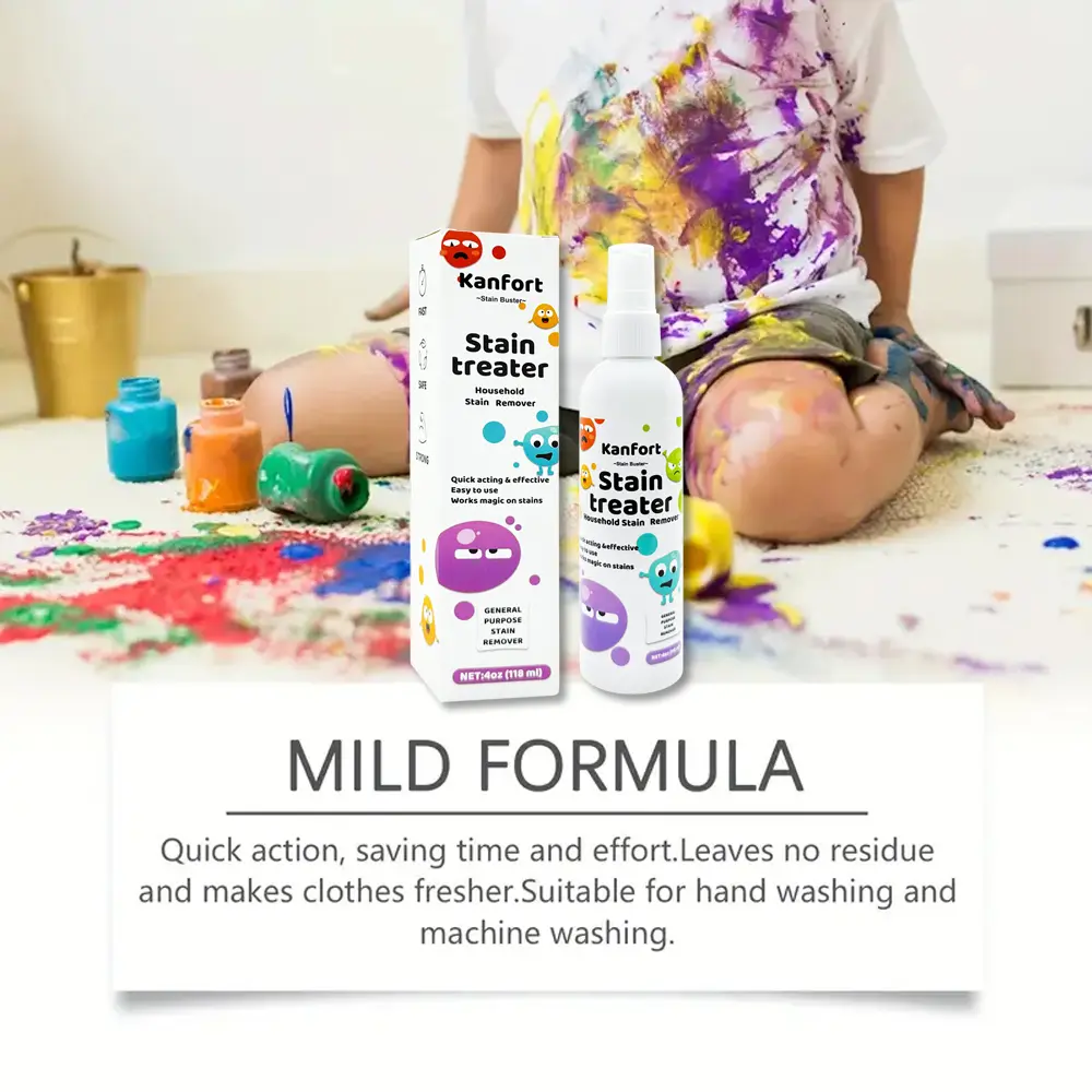 Kanfort All Purpose Stain Remover Spray - Tough on Milk,Food,Grease Stains - Gentle on Fabrics - Fast-Acting Household Items for Clothes,Bibs,Upholstery,Carpets - Non-Toxic,Safe for Babies,Kids - Home Essential