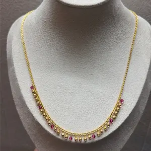 Gold Plated Chains with Gold Tone and Ruby Colored Beads Luxurious and Elegant Accessory for Any Occasion Perfect for Fashion Statement